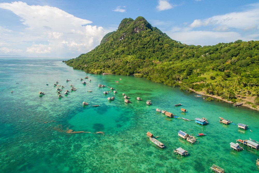 A water village on the west side of Bodgaya Island, Semporna Archipelago.