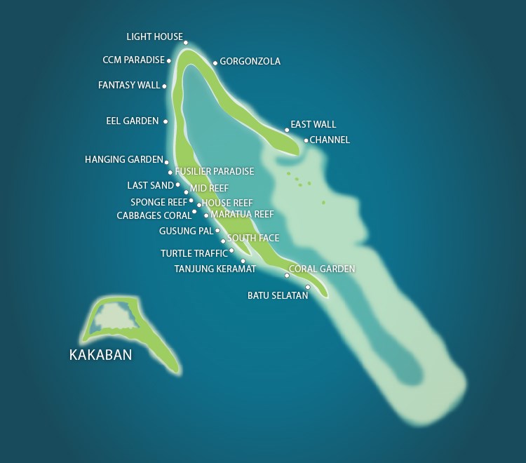 Maratua Island map of dive sites.