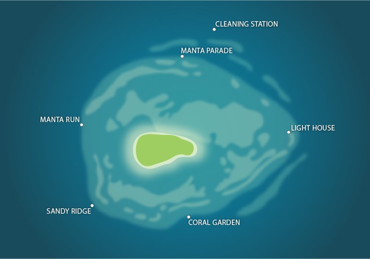 Sangalaki Island map of dive sites.
