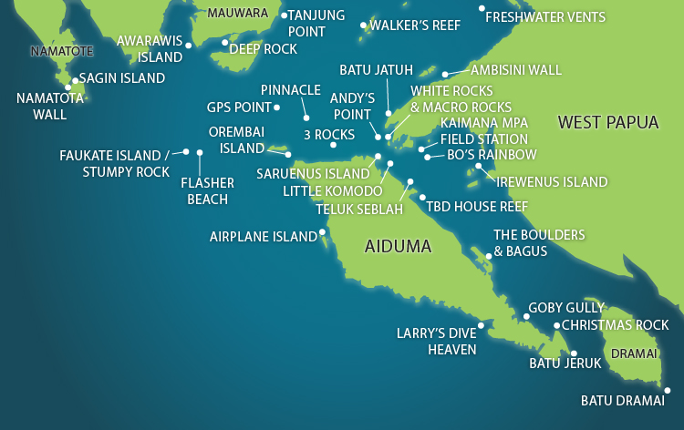 Triton Bay map of dive sites.