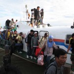 Arriving at Tunon Taka Port, Nunukan. Some of the locals had the best seats at the top of the ferry.