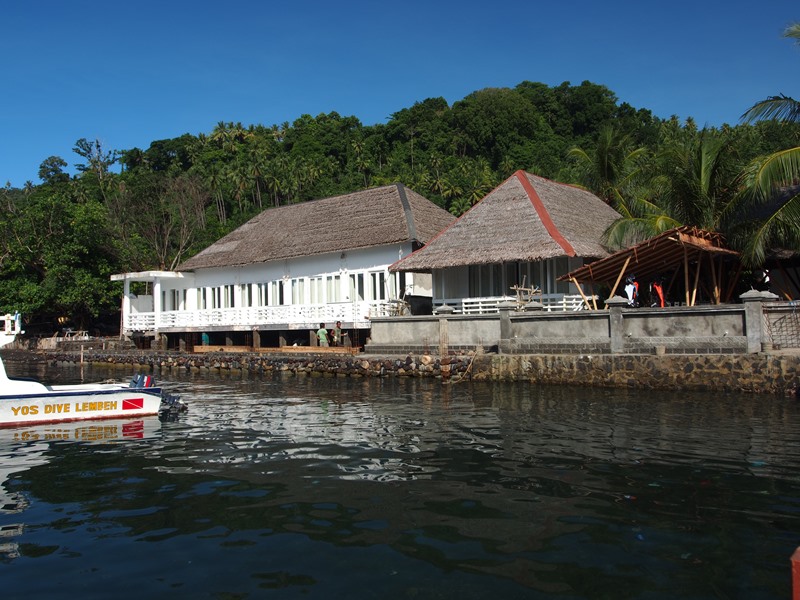 Yos Dive Lembeh Eco Beach Resort, next to the black volcanic sand beach.