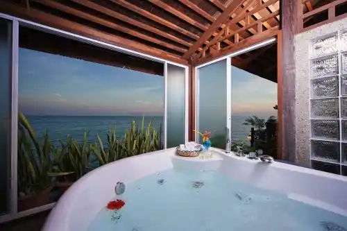 Bougain Villa Suite private jacuzzi with a view.