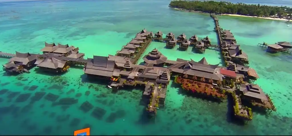 Aerial Views of Mabul Water Bungalows and Underwater Sipadan