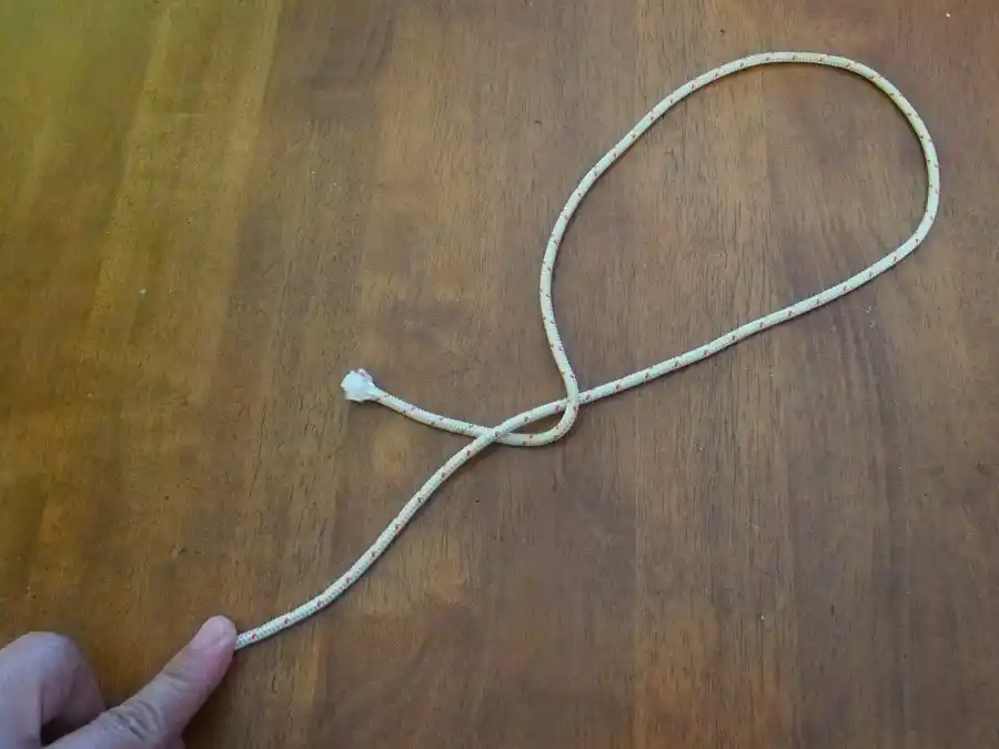 Figure of Eight knot, step 3: threading the working end behind the standing line.