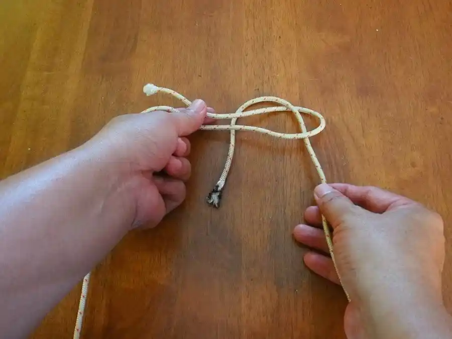 Sheet Bend, step 3: wrapping the second line around the bight.