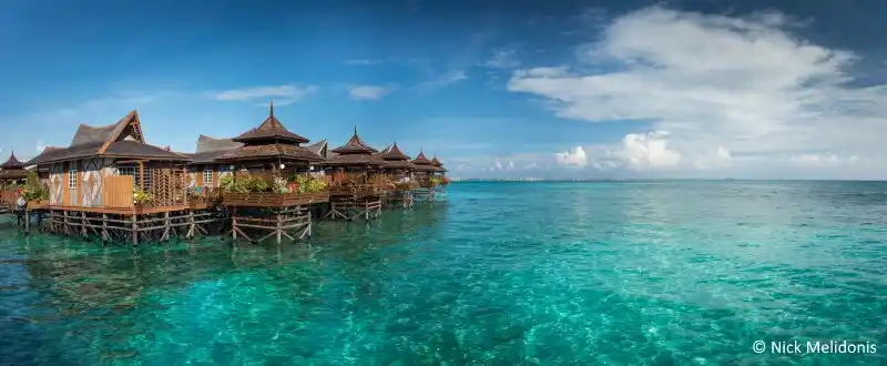 A panoramic view of the resort jetty at Mabul Island.