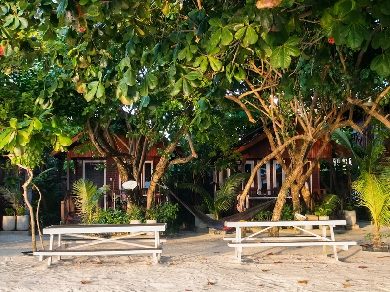 Private chalet terrace, perfect for enjoying the peaceful island atmosphere.