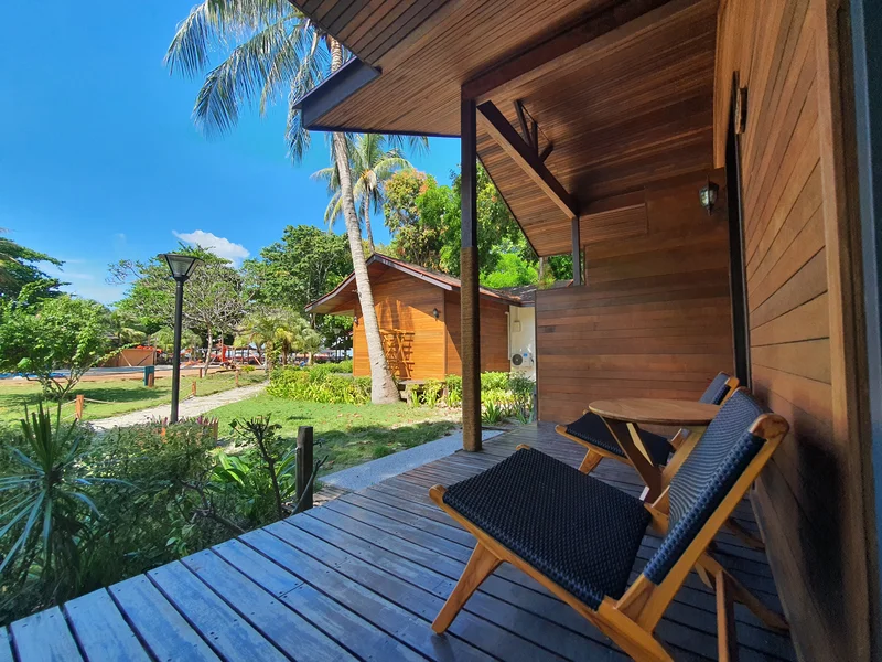 Scenic views from the beachfront chalet veranda.