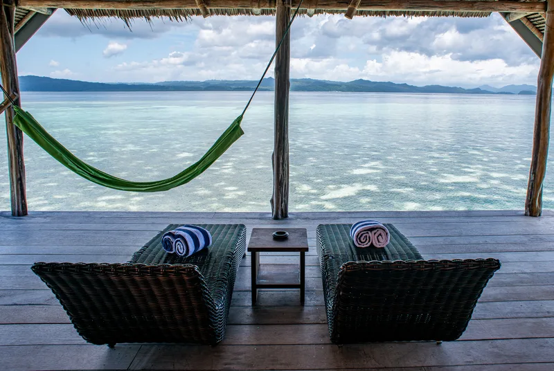 Relaxing outdoor seating area, perfect for watching sunsets over the Celebes Sea.
