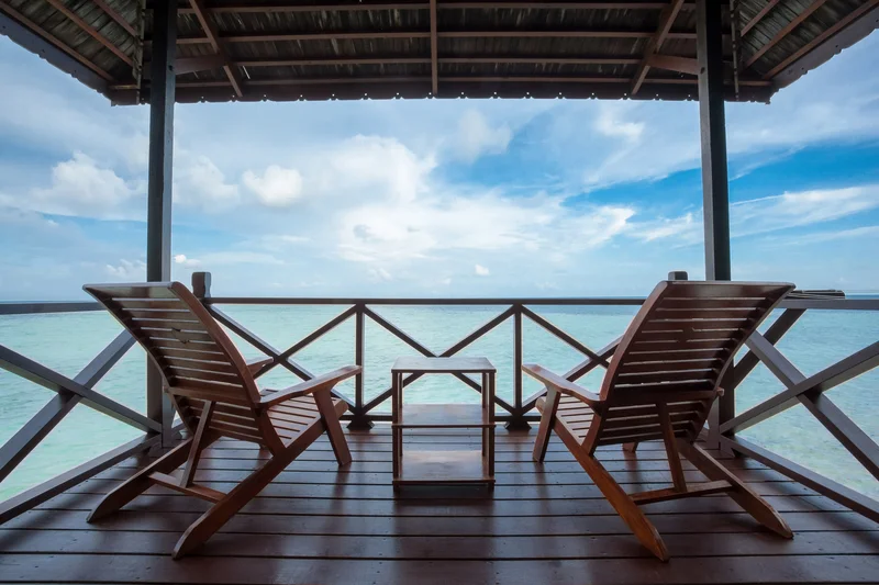 Private balcony overlooking the white sandy beach and the eastern sea.