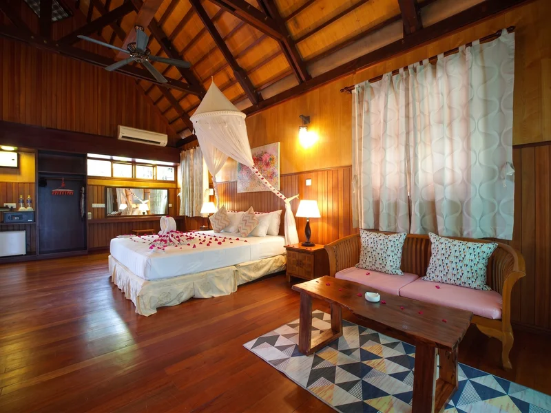 Bright and airy bedroom in the Beach Chalet, designed for comfort and relaxation.