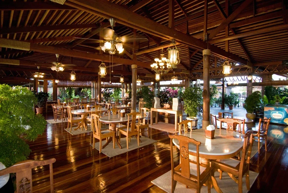 Dining hall with open spaces and breeze.