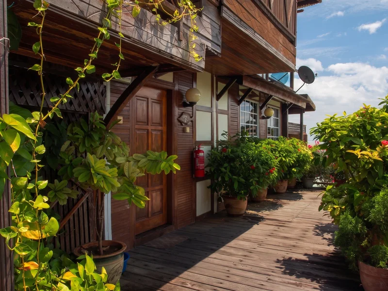 The grand exterior of the multi-room overwater Family Villa.