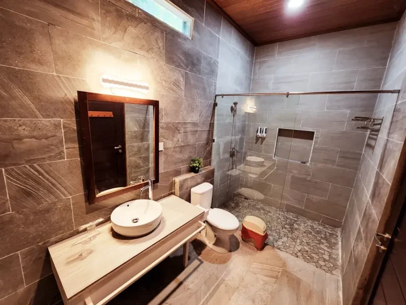 Modern bathroom facilities in the secluded Garden Villa.