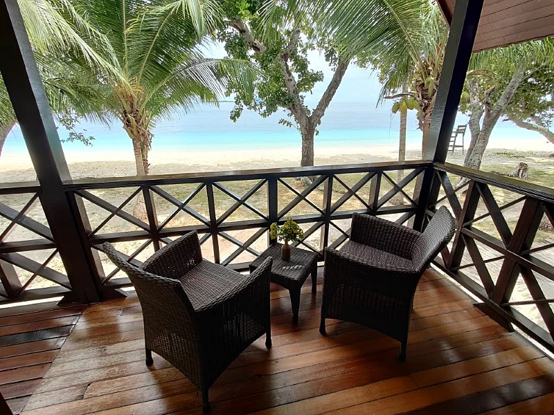 Stunning panoramic sea view from the private King Chalet balcony.