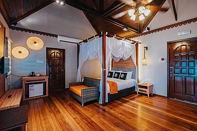 Clean and elegant master bedroom design in the King Chalet.