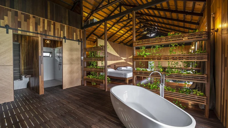 Modern and spacious walk-in bathroom and shower.