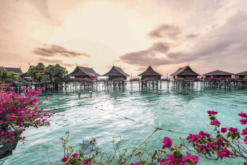 Unique over-water chalet design rising from the crystal clear Celebes Sea.