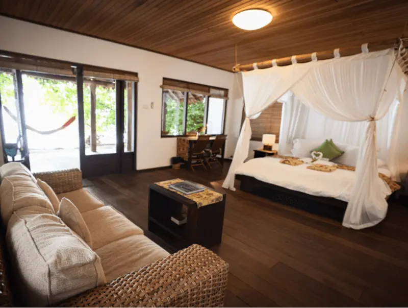 Well-appointed living space in the Sentani Cottage.
