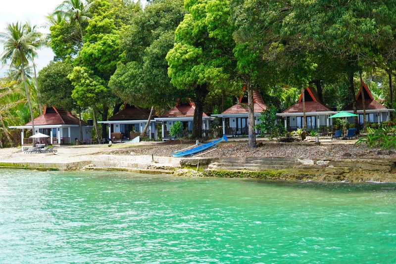 Unobstructed views of Ambon Bay from the private balcony of a Seafront Villa.