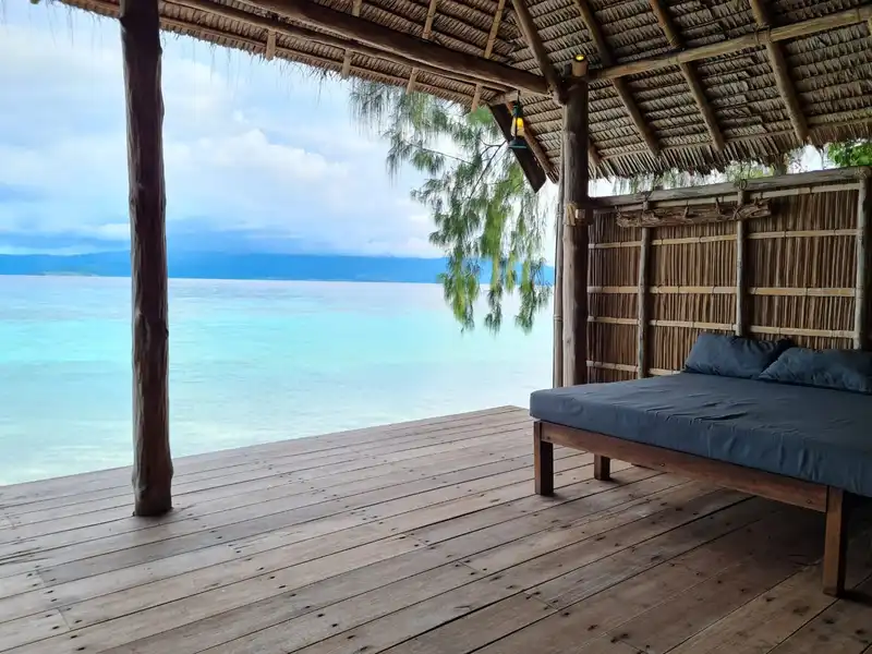 Private 20sqm terrace offering stunning views of the Jeriet Island waters.